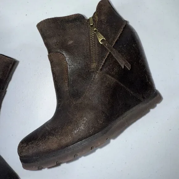 UGG MYRNA Brown Leather Wedge Ankle Boot Size 5.5 - Picture 5 of 9